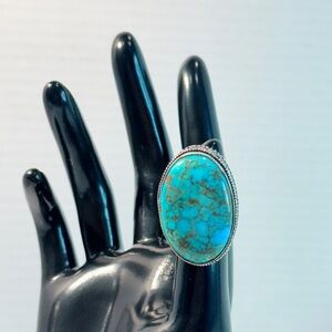 🆕 Big Natural Blue Turquoise Gemstone Ring Size 7 In Sterling Silver 🆕